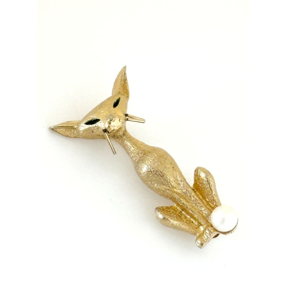 Vintage Marcel Boucher 7871 Siamese Cat Genuine Pearl Pin Brooch Gold Tone READ